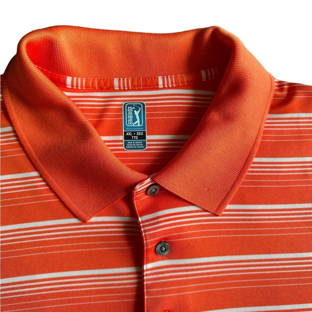 PGA Tours Golf Polo Shirt Mens Orange Striped‎ Tour Performance Size  XXL